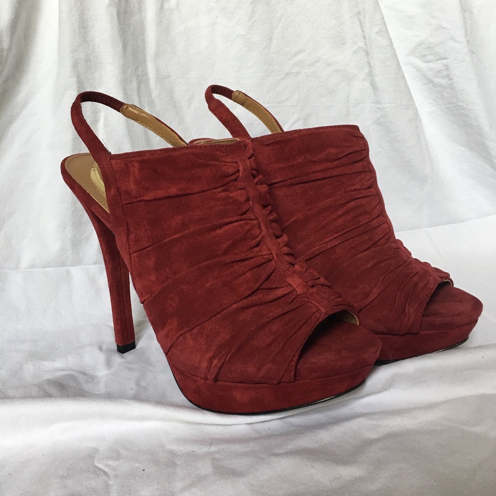 Elie Tahari red leather slingbacks